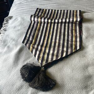 Mackenzie-Childs table runner courtly stripe & tartan plaid on reverse velvet